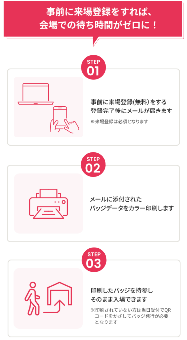 事前に来場登録をすれば、会場での待ち時間がセロに！