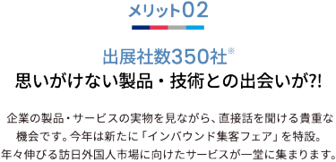 メリット02 出展社数250社※ 思いがけない製品・技術との出会いが?!